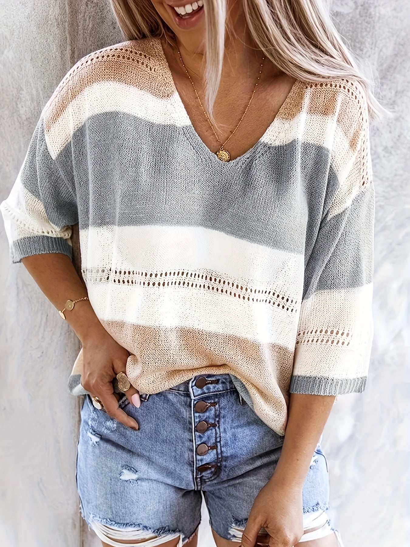 Rita - Casual Striped V-Neck Knit Top
