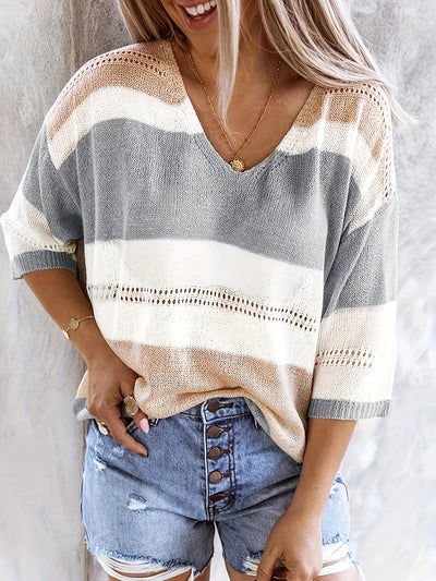 Rita - Casual Striped V-Neck Knit Top