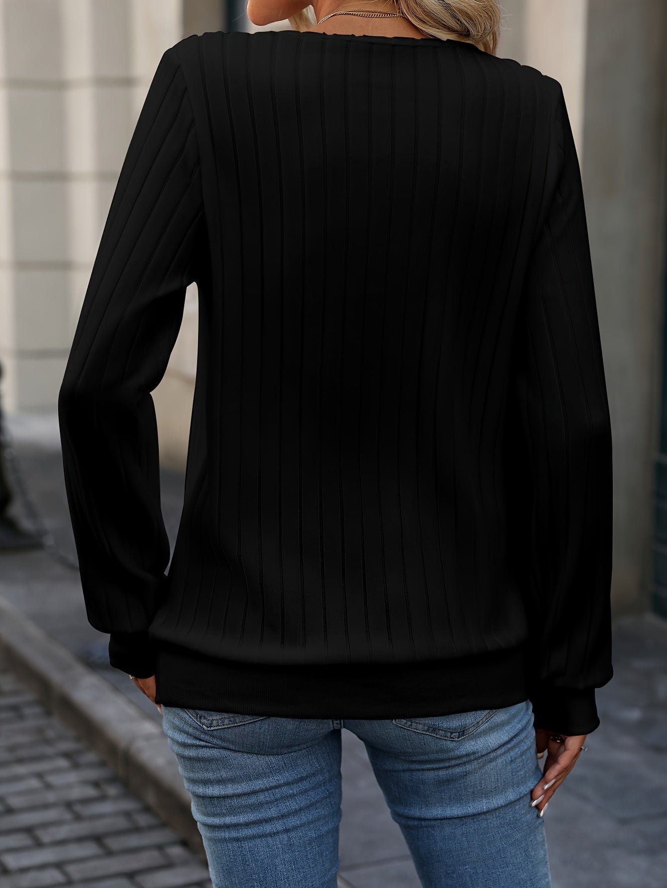 Sally - Stylish Ribbed V-Neck Long Sleeve