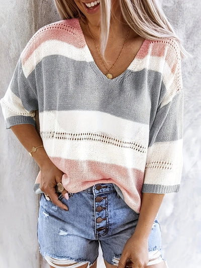 Rita - Casual Striped V-Neck Knit Top