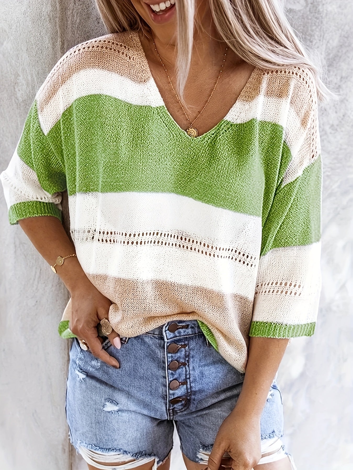 Rita - Casual Striped V-Neck Knit Top
