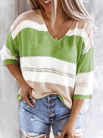 Rita - Casual Striped V-Neck Knit Top